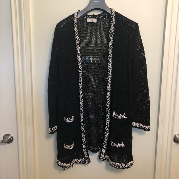 Black Open Weave Linen Cardigan - Picture 1 of 8